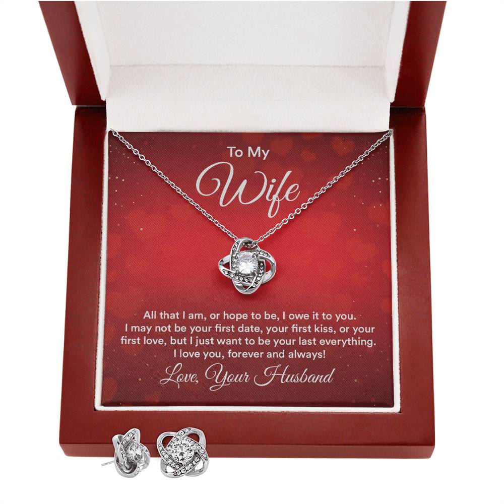 Love Knot Necklace with CZ Earrings For Your Wife