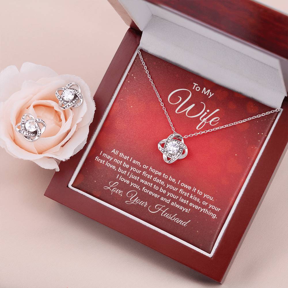 Love Knot Necklace with CZ Earrings For Your Wife