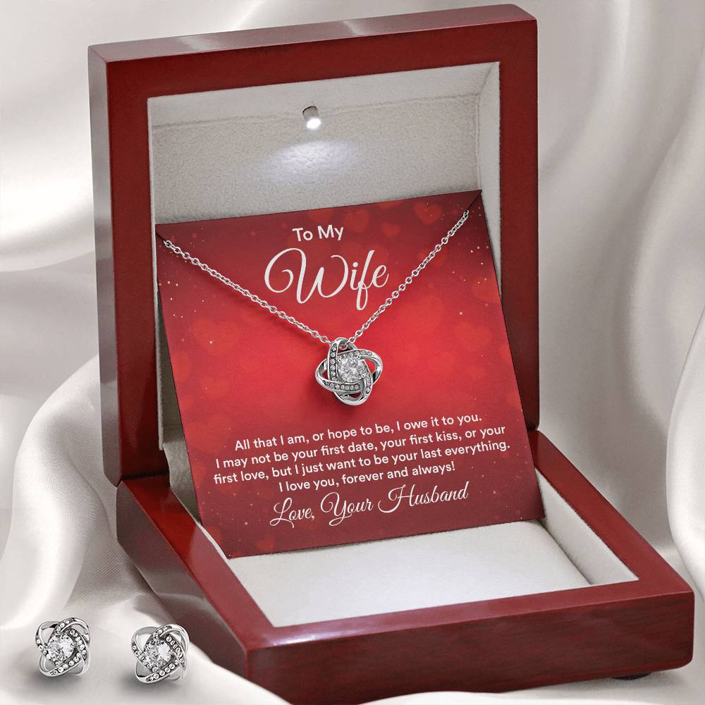 Love Knot Necklace with CZ Earrings For Your Wife