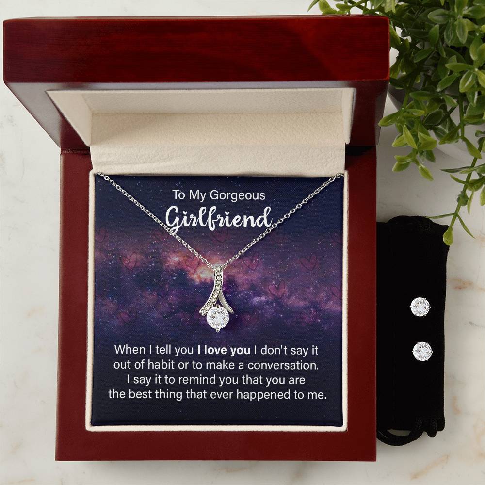 Alluring Beauty Necklace with Clear CZ Earrings For Your Gorgeous Girlfriend