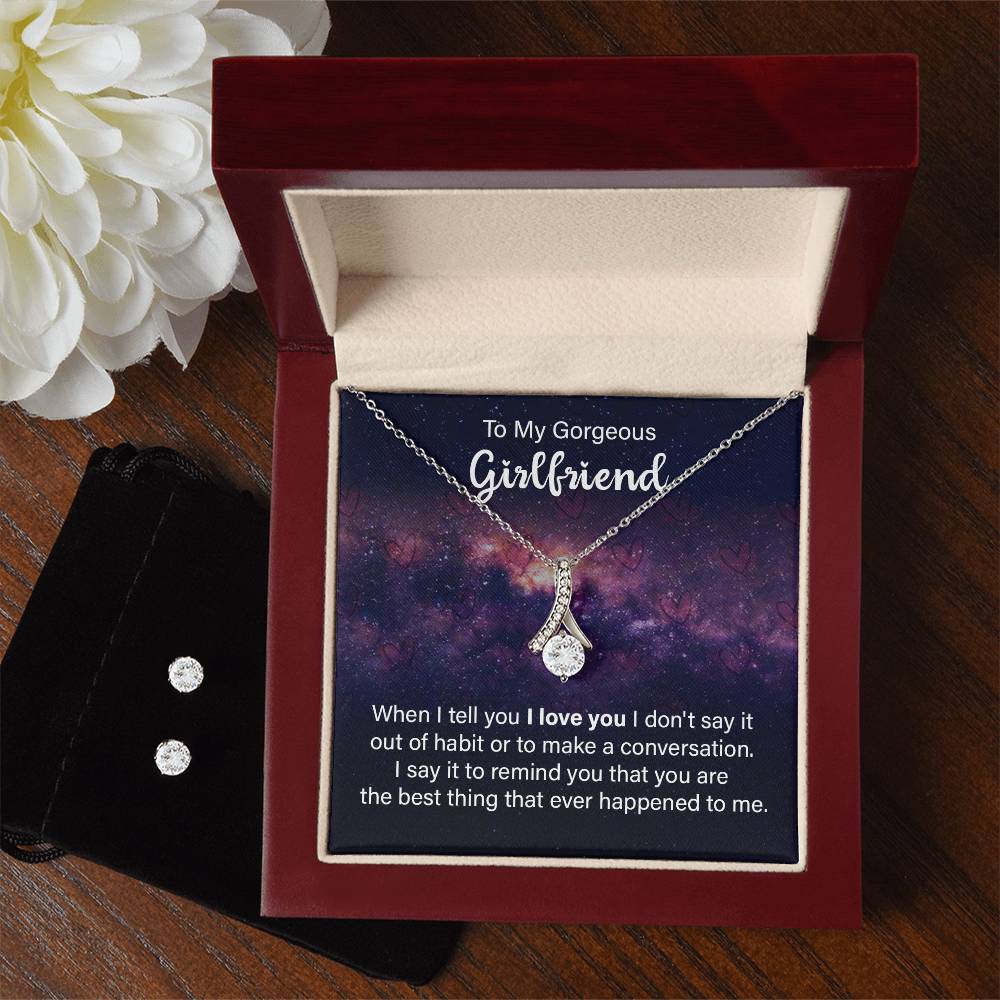 Alluring Beauty Necklace with Clear CZ Earrings For Your Gorgeous Girlfriend