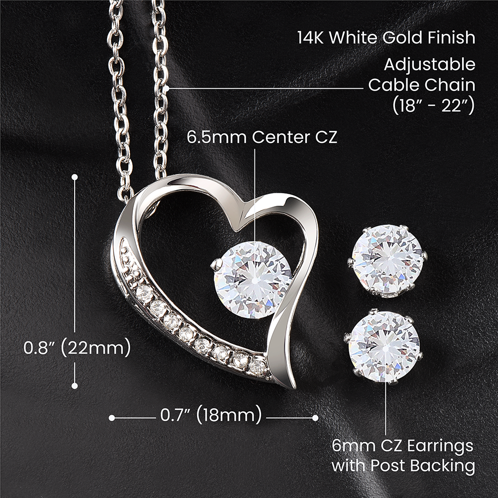 Forever Love Necklace with Clear CZ Earrings For Your Wife