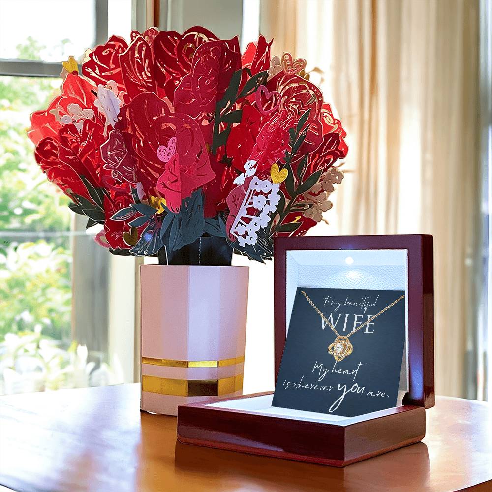 Love Knot Necklace and Flower Bouquet for Your Beautiful Wife