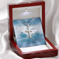 Cross Necklace with Easter Sunday Prayer Message card with Clouds