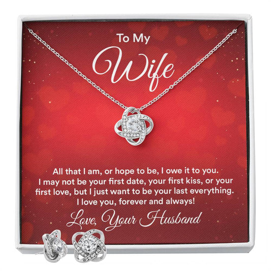 Love Knot Necklace with CZ Earrings For Your Wife