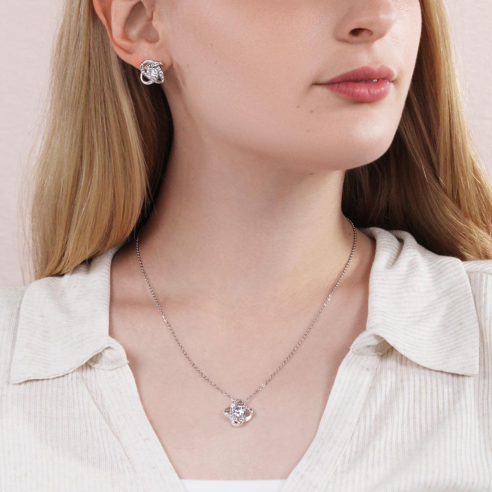 Love Knot Necklace with CZ Earrings For Your Wife