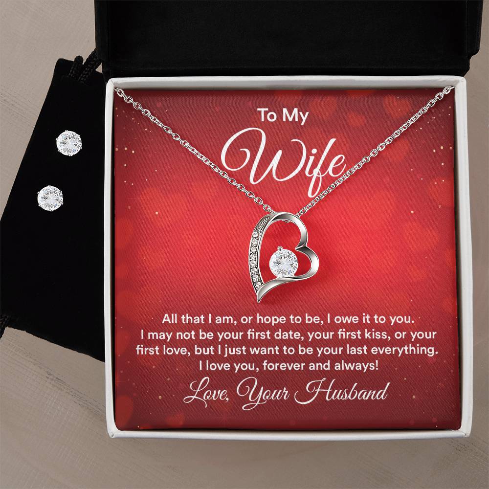 Forever Love Necklace with Clear CZ Earrings For Your Wife