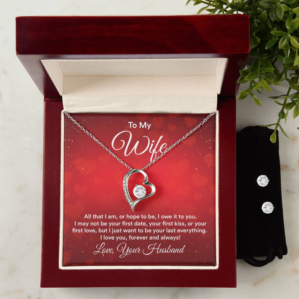 Forever Love Necklace with Clear CZ Earrings For Your Wife