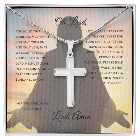 Cross Necklace with Easter Sunday Prayer Message Card With Jesus